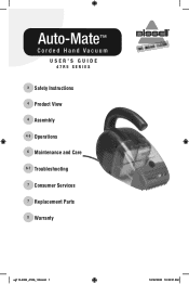 Bissell Auto-Mate Corded Hand Vacuum User Guide - English