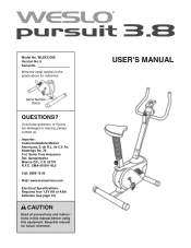 Weslo Pursuit 3.8 Bike English Manual