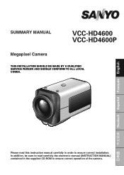 Sanyo VCC-HD4600 VCC-HD4600 Summary Manual