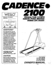 Weslo Cadence 2100 Treadmill English Manual