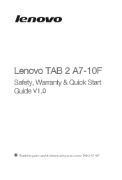 Lenovo Tab 2 A7-10 (English) Safety, Warranty & Quick Start Guide - Lenovo TAB 2 A7-10