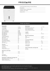 Frigidaire FFAD2234W1 Product Specifications Sheet