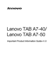 Lenovo A7-40 (English) Important Product Information Guide - Lenovo A7-40/A7-50 Tablet