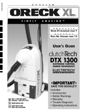 Oreck DTX1300 Owners Guide