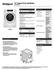 Whirlpool WFW5090J Specification Sheet