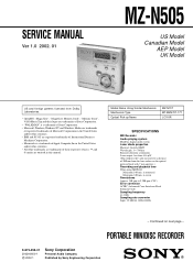 Sony MZ-N505 Service Manual