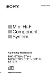 Sony MHC-GT555 Operating Instructions