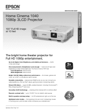 Epson PowerLite Home Cinema 1040 Product Specifications