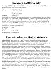 Epson C11CA03151 Warranty Statement