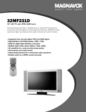 Magnavox 32MF231D Product Spec Sheet