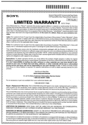 Sony HT-CT390 Limited Warranty (U.S. Only)