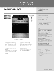Frigidaire FGEH3047VF Product Specifications Sheet