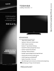 Toshiba 52XV645U Printable Spec Sheet