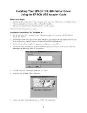 Epson C229001 FX-880 USB Printer Installation Instructions