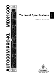 Behringer AUTOCOM PRO-XL MDX1600 Specifications Sheet