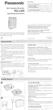 Panasonic RQL309 RQL309 User Guide
