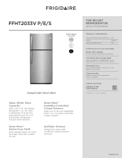 Frigidaire FFHT2033VS Product Specifications Sheet