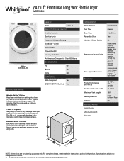 Whirlpool WED560LH Specification Sheet