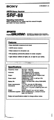 Sony SRF-88 Operating Instructions  (primary manual)