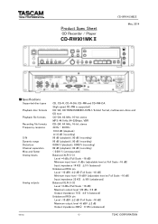 TASCAM CD-RW901MKII Specifications