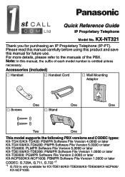 Panasonic KX-NT321-B Quick Reference Guide