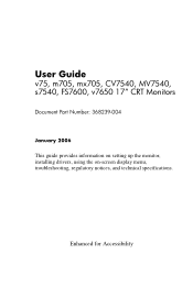 HP V75 touchscreen User Guide - v75, m705, mx705, CV7540, MV7540, s7540, FS7600, v7650 17' CRT Monitors (Enhanced for Accessibility)
