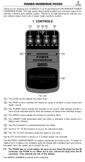 Behringer POWER OVERDRIVE PO300 Manual