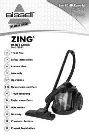 Bissell Zing® Bagless Canister Vacuum Zing® User's Guide