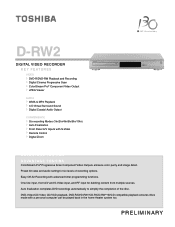 Toshiba D-RW2 Printable Spec Sheet
