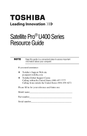 Toshiba Satellite Pro U400-SP1801 Resource Guide