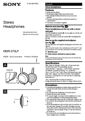 Sony MDR-370LP Operating Instructions