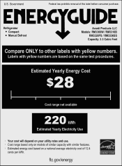 Avanti RM3316B Energy Guide Label