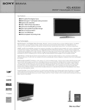 Sony KDL-40S20L1 Marketing Specifications (KDL40S2000)