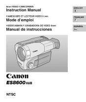 Canon ES8600 ES8600 8mm Video Camcorder NTSC-E Instruction Manual