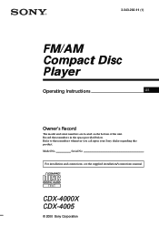 Sony CDX-4005 Operating Instructions  (primary manual)