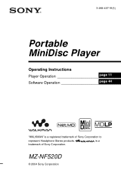 Sony MZNF520D Operating Instructions