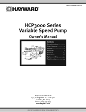 Hayward TriStar XL HCP3000 Series Variable Speed Pump - Owners Manual