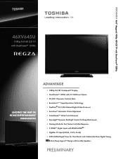 Toshiba 46XV645U Printable Spec Sheet
