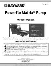Hayward 1 Hp Pf Mtx W/Cord PowerFlo-Matrix-Pump-Owners-Manual-ISSP1591RevH