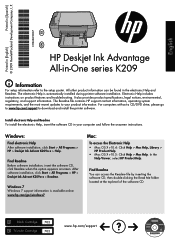 HP Deskjet Ink Advantage Printer - K209 Reference Guide