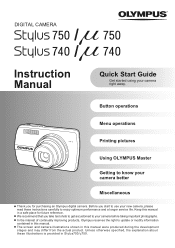 Olympus Stylus 740 Silver Stylus 750 Instruction Manual (English)
