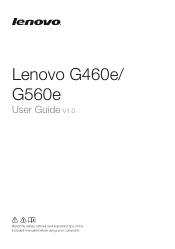 Lenovo G560e Lenovo G460e/G560e User Guide V1.0