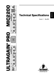 Behringer ULTRAGAIN PRO MIC2200 Specifications Sheet