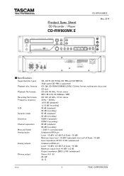 TASCAM CD-RW900MKII Specifications