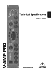 Behringer VIRTUAL AMPLIFICATION V-AMP PRO Specifications Sheet