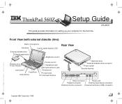 Lenovo ThinkPad 560 TP 560Z Setup Guide that was provided with the system that came in the box. Provides front and rear views of features on the sys