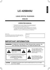 Sharp LC42SB45UT LC-42SB45U | LC-42SB45UT Operation Manual