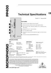 Behringer MICROPHONO PP400 Specifications Sheet