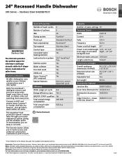 Bosch SHE53B75UC Product Specification Sheet