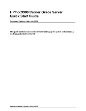 HP Cc3310 Quick Start Guide - HP cc3300 Carrier Grade Server